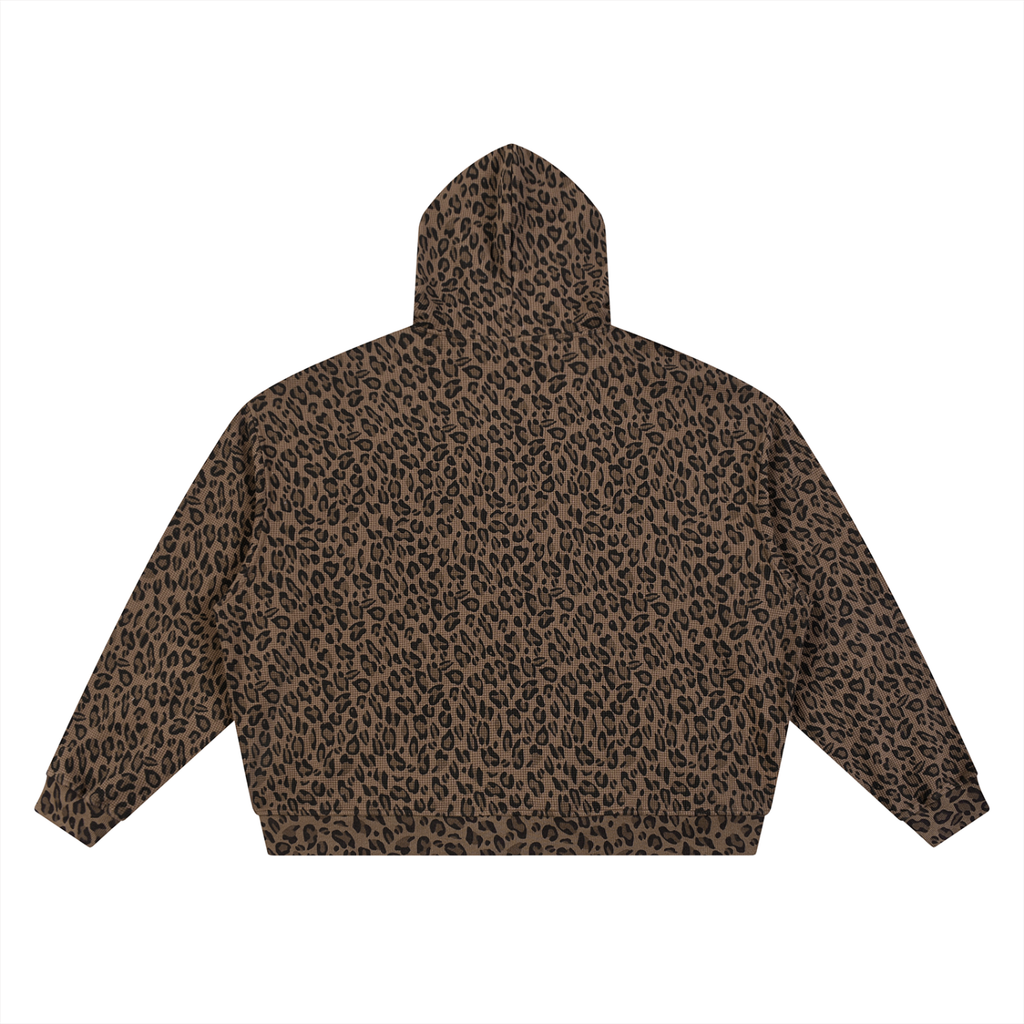 Basileia - Leopard Print Waffle Zip Jacket