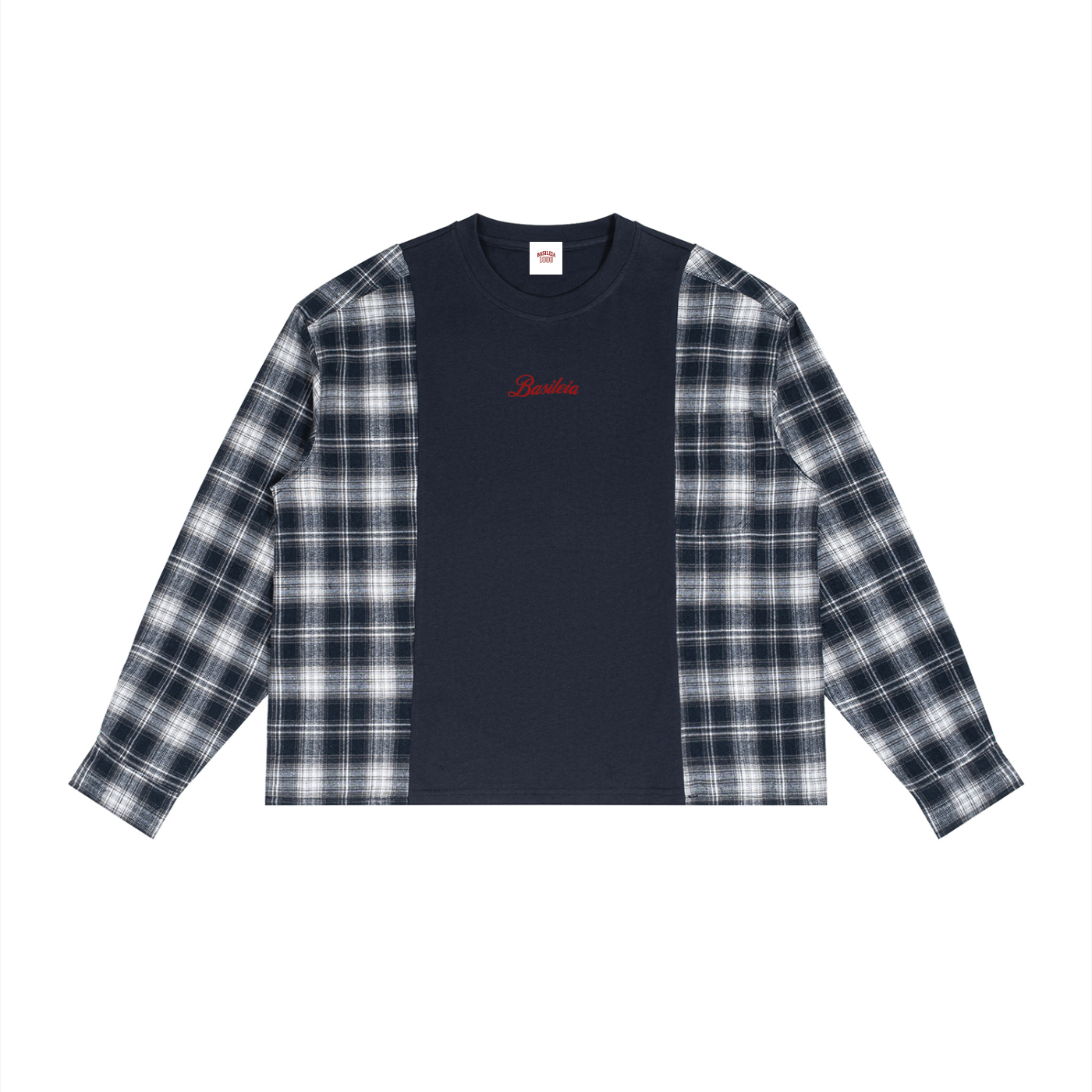 Basileia - Plaid Panel Long Sleeve T-Shirt
