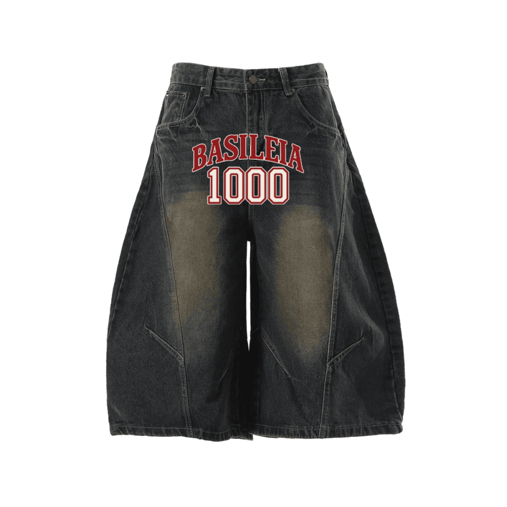 Unisex Wide-Leg Curved Blade Denim Shorts