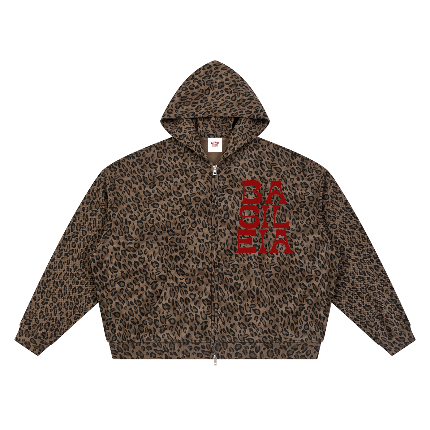 Basileia - Leopard Print Waffle Zip Jacket
