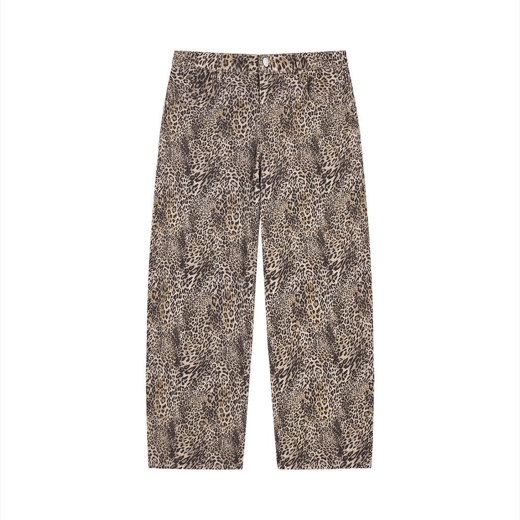 Basileia - Vintage Wash Leopard Wide Leg Jeans
