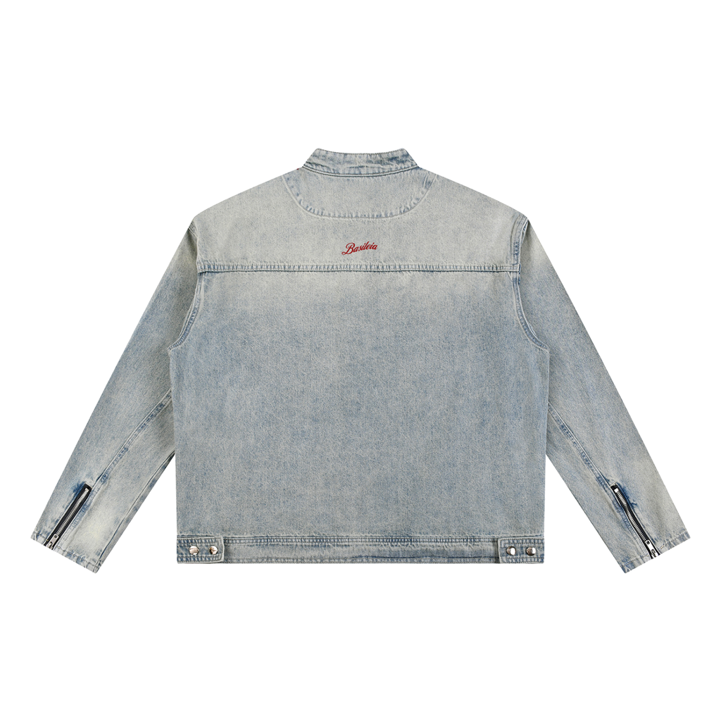 Basileia - Vintage Wash Denim Biker Jacket