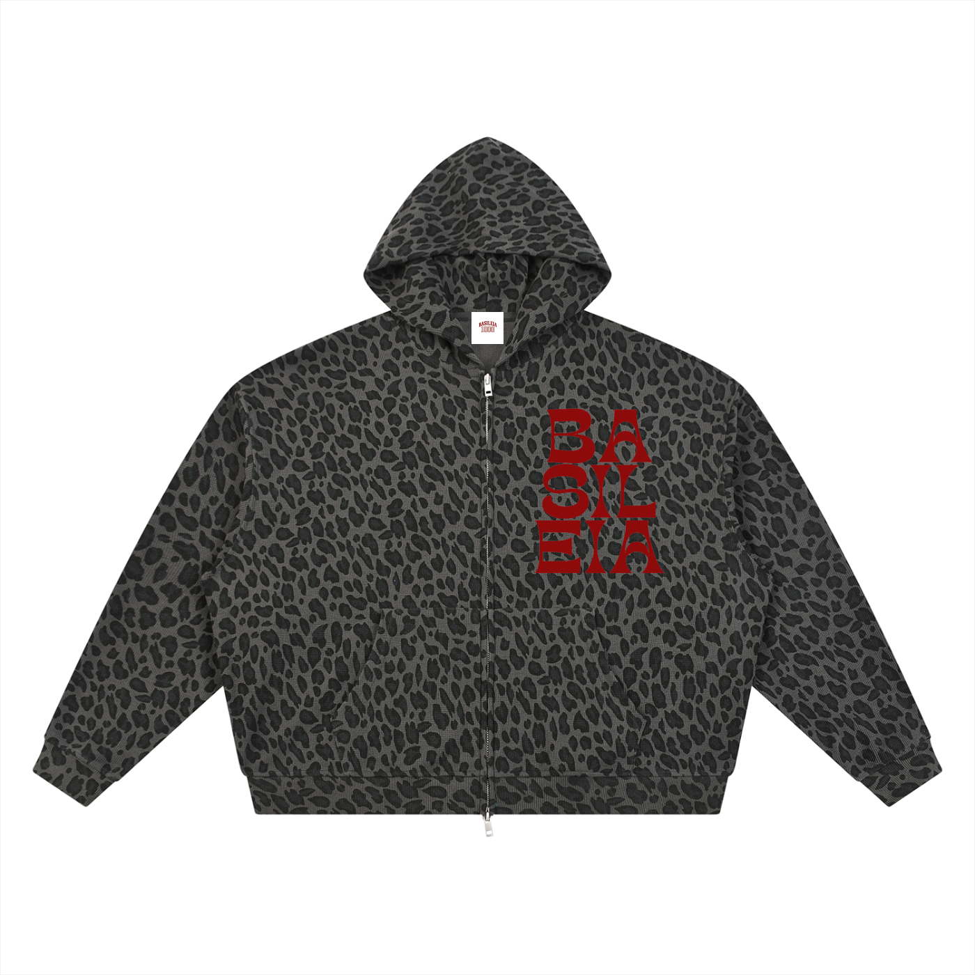 Basileia - Leopard Print Waffle Zip Jacket