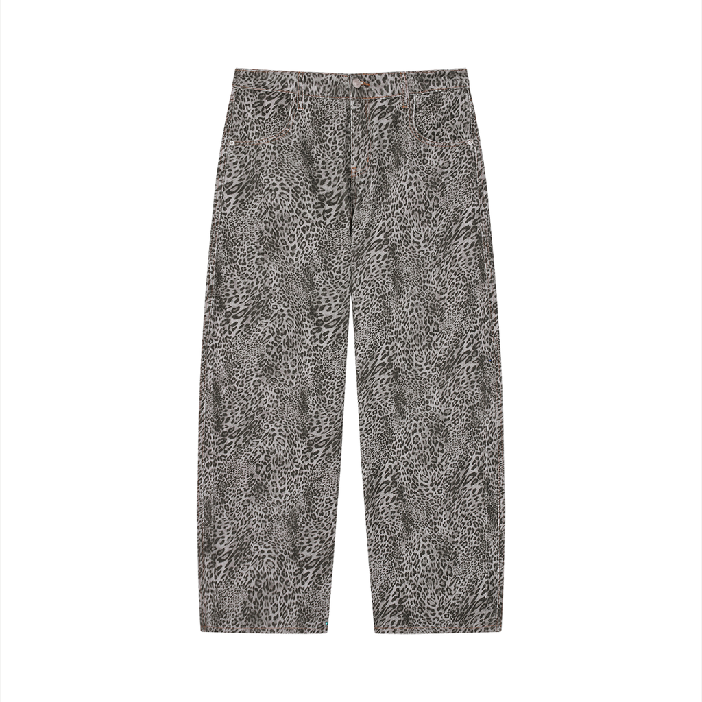 Basileia - Vintage Wash Leopard Wide Leg Jeans